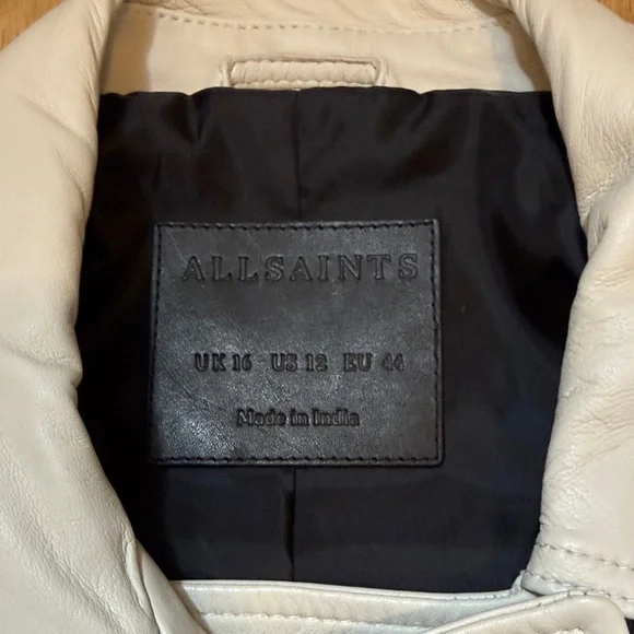 AllSaints Women’s Ivory Leather Motorcycle Biker Jacket with Black Lining 12 - Picture 3 of 12